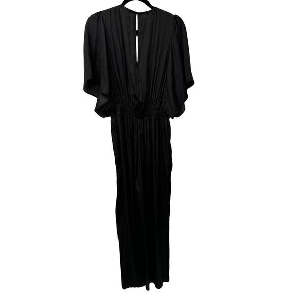 Maje $345 Black Satin Pant Jumpsuit Elastic Waist Size 42/ XL Flutter Sleeves - Picture 4 of 11